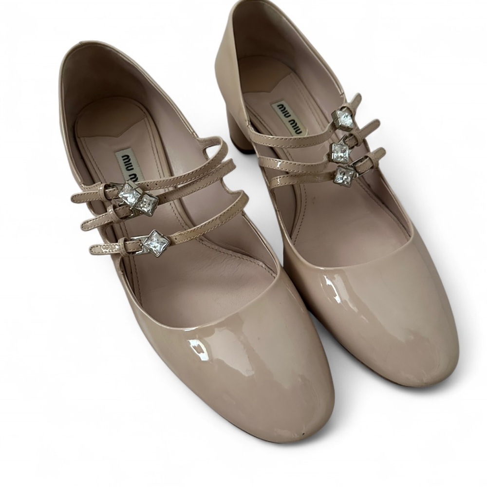 Miu Miu Nude Patent Leather Heels with Straps